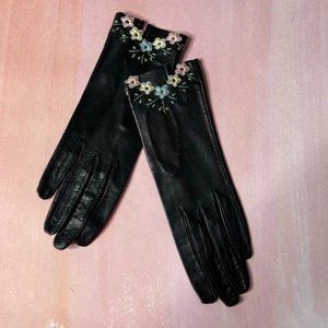VTG Vintage Handmade Embroidered Floral Leather Gloves